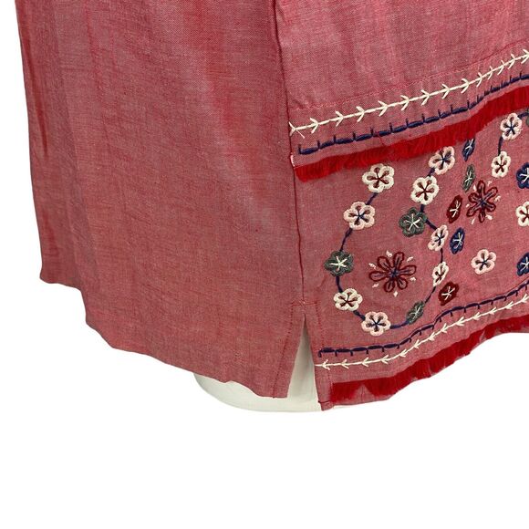 Bobbie Brooks Shirt Womens Size 20W Red 2X Embroidered Floral Work Office Casual - Picture 5 of 16